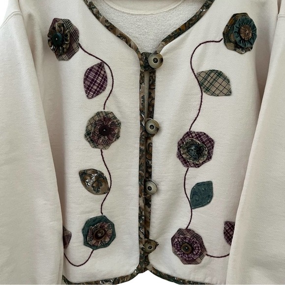 Vintage Jerzees Women’s Button Up Floral Cardigan Sweater Made In USA Size M - Picture 3 of 7